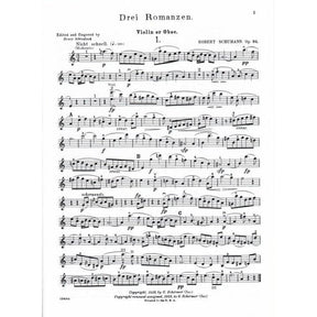 Schumann, Robert - 3 Romances, Op 94 - Violin or Oboe or Clarinet in A and piano - edited by Schradieck - Schirmer