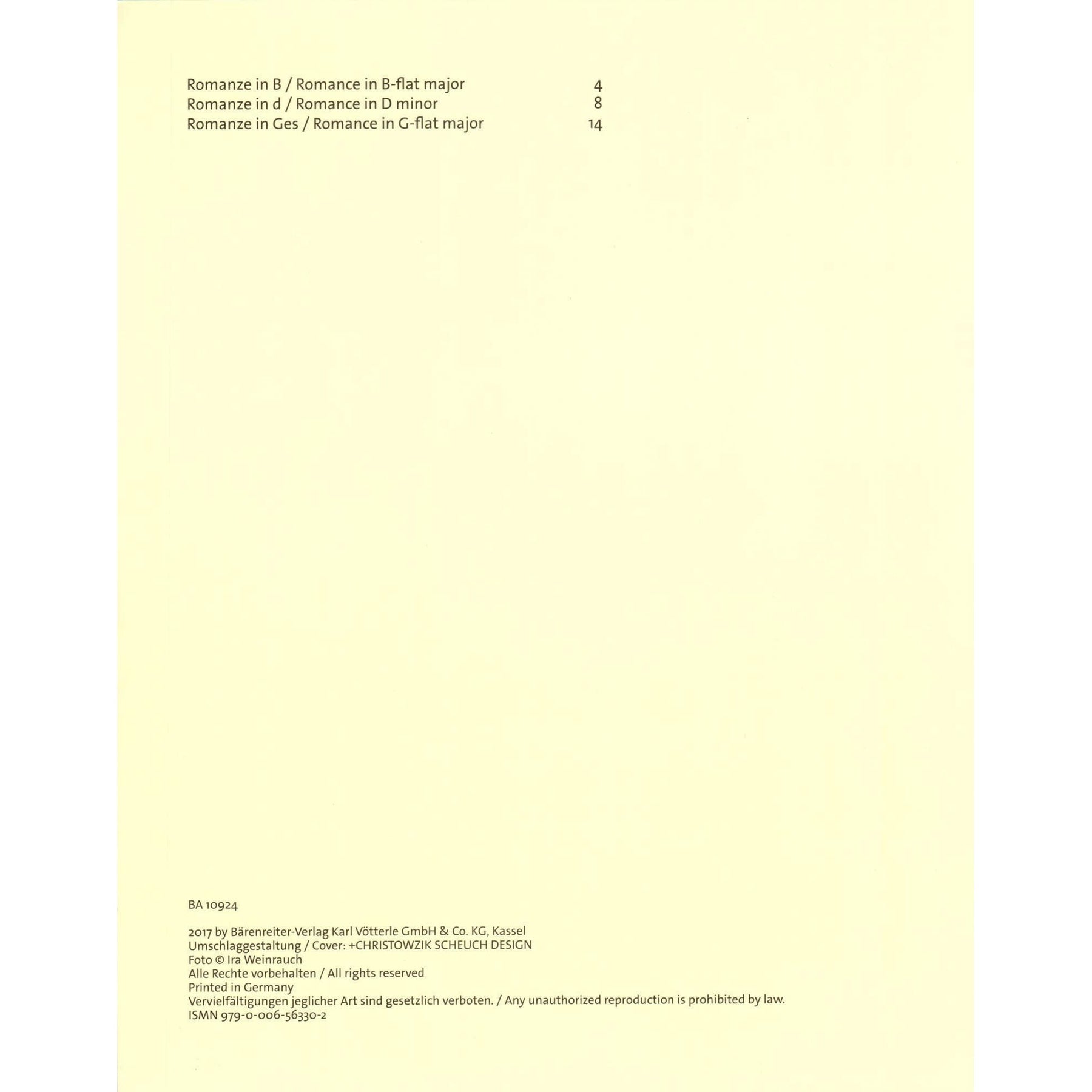 Kim, Roman - Three Romances - for Violin and Piano - Barenreiter