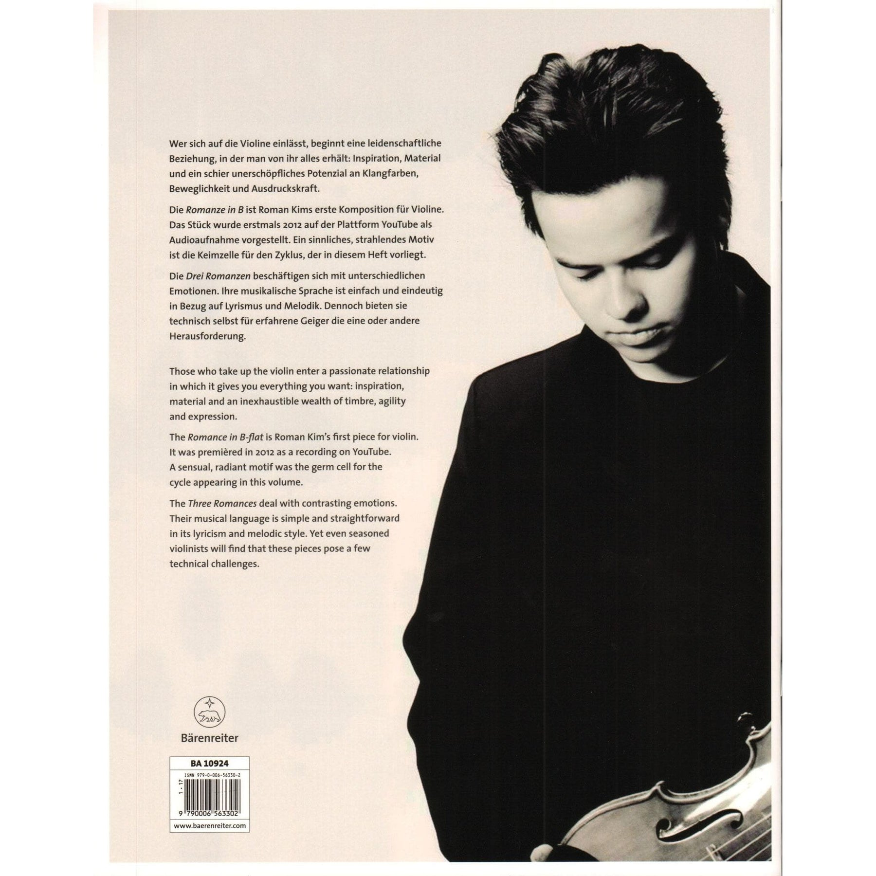 Kim, Roman - Three Romances - for Violin and Piano - Barenreiter