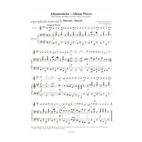 Shostakovich, Dmitri - Album Pieces for Violin and Piano - Violin and Piano - edited by Fortunatov - Sikorski