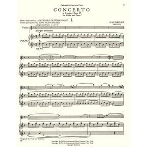 Sibelius, Jean - Violin Concerto in D Minor, Op 47 - Violin and Piano - edited by Francescatti-Gretchaninoff - International Music Company