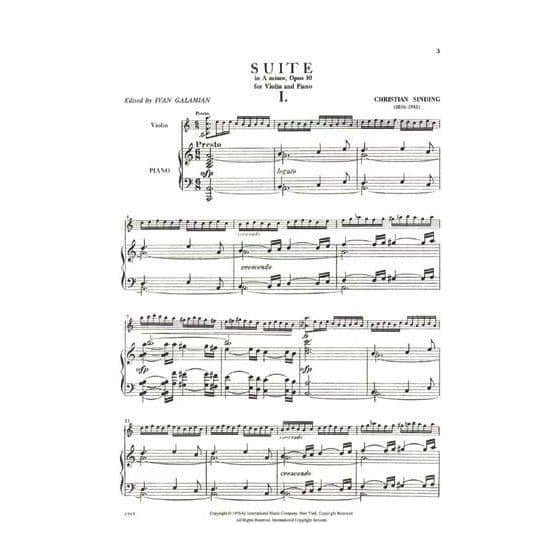 Sinding, Christian - Suite in A Minor, Op 10 - Violin and Piano - edited by Galamian - International Music Company