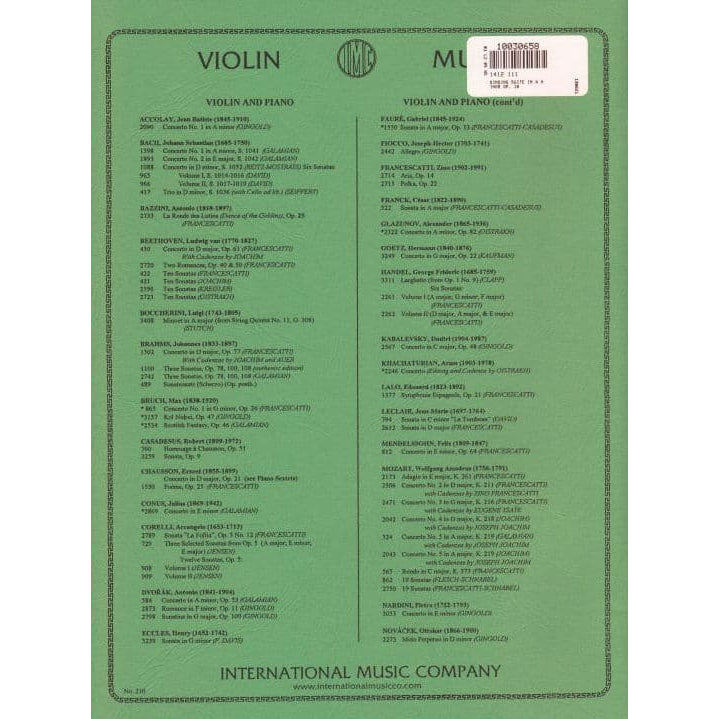 Sinding, Christian - Suite in A Minor, Op 10 - Violin and Piano - edited by Galamian - International Music Company