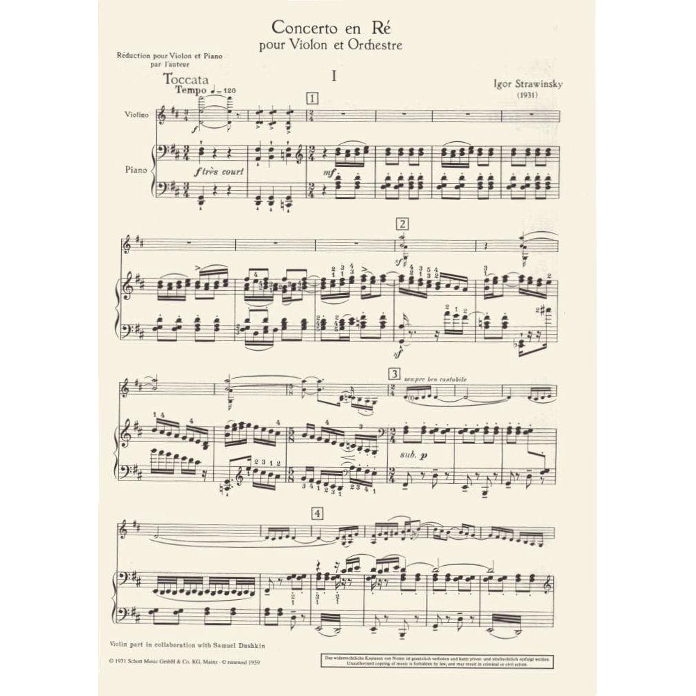 Stravinsky, Igor - Violin Concerto in D - Violin and Piano - Schott
