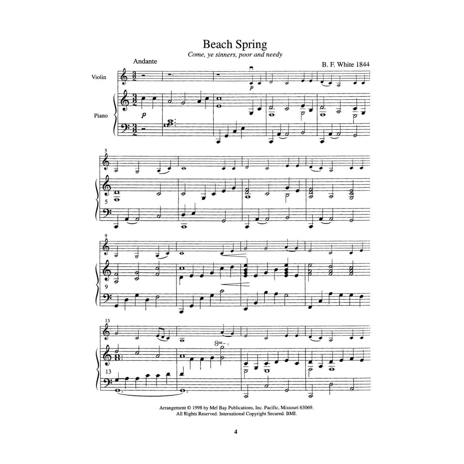 Duncan - Violin Solos On Early American Hymn Tunes. For Violin and Piano. Published by Mel Bay.