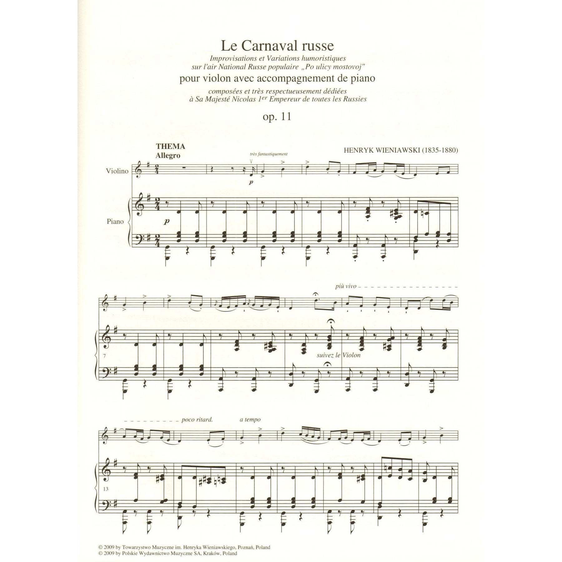 Wieniawski, Henryk - Le Carnaval Russe, Op. 11 - for Violin and Piano - edited by Renata Suchowiejko - PWM Edition