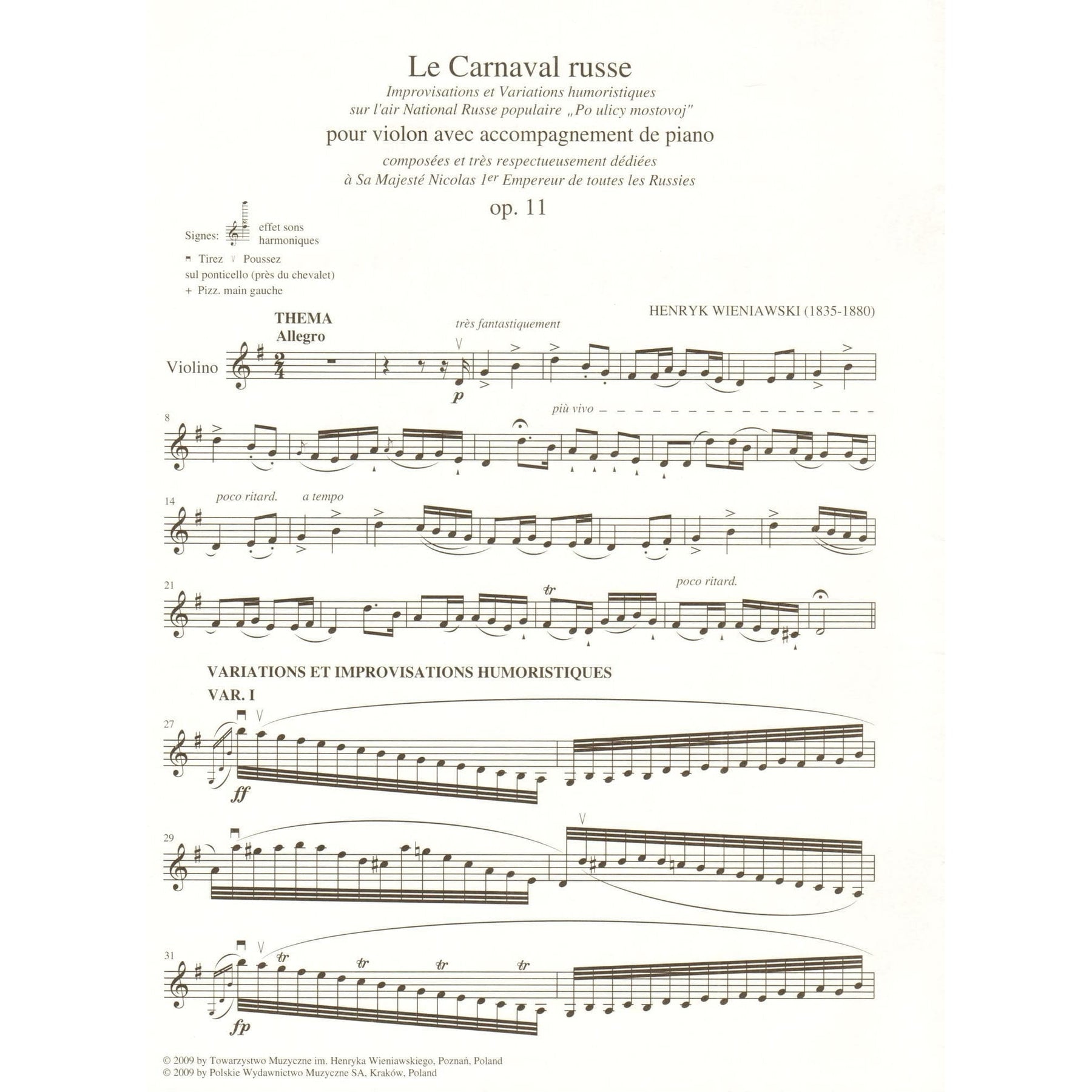 Wieniawski, Henryk - Le Carnaval Russe, Op. 11 - for Violin and Piano - edited by Renata Suchowiejko - PWM Edition