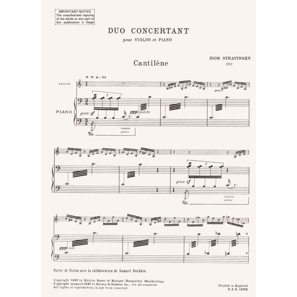 Stravinsky, Igor - Duo Concertant for Violin and Piano - Boosey and Hawkes