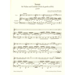 Bach, J.S. - Sonata for Violin and Cembalo in G Minor - optional Viola da gamba part - BWV 1030a - Edition Breitkopf