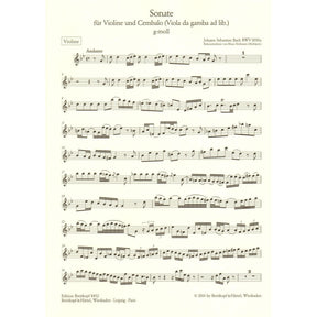 Bach, J.S. - Sonata for Violin and Cembalo in G Minor - optional Viola da gamba part - BWV 1030a - Edition Breitkopf