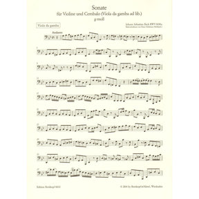Bach, J.S. - Sonata for Violin and Cembalo in G Minor - optional Viola da gamba part - BWV 1030a - Edition Breitkopf
