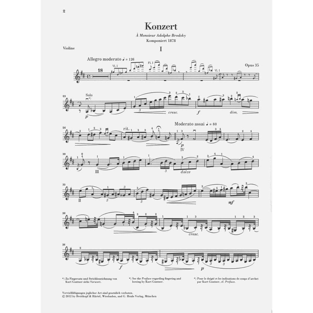 Tchaikovsky, PI - Violin Concerto in D Major, Op 35 - Violin and Piano - edited by Guntner - Henle
