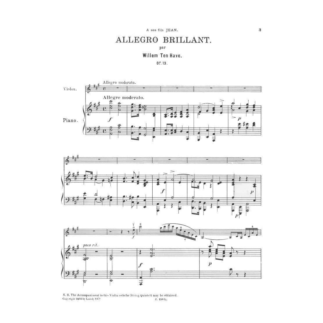 Ten Have, Willem - Allegro Brillant, Op 19 - Violin and Piano - Bosworth
