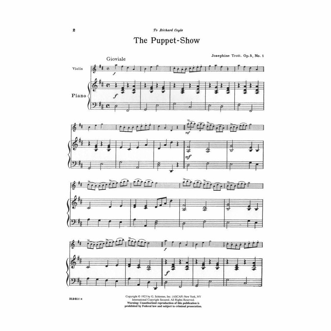 Trott, Josephine - The Puppet Show, Op 5 No 1 - Violin and Piano - Schirmer