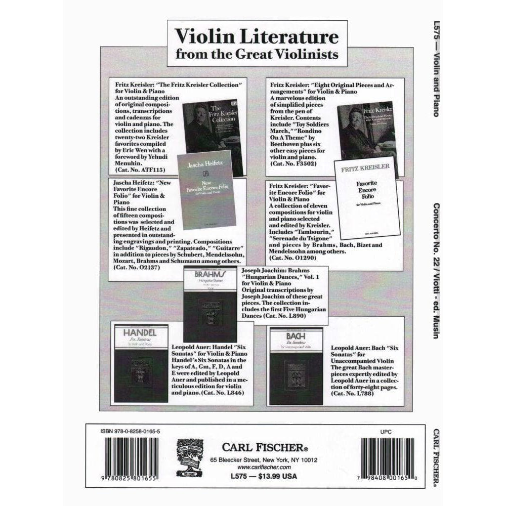 Viotti, GB - Violin Concerto No 22 in A Minor - Violin and Piano - edited by Musin - Carl Fischer