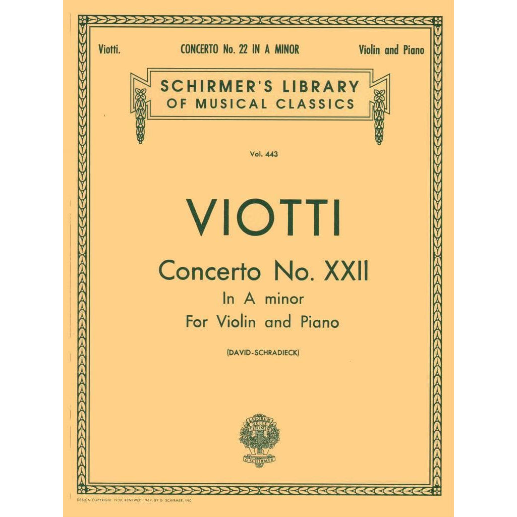 Viotti, GB - Violin Concerto No 22 in A Minor - Violin and Piano - edited by David/Schradieck - Schirmer