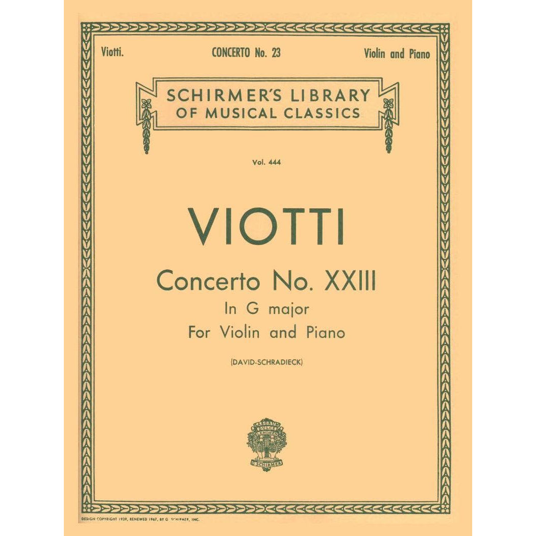 Viotti, GB - Violin Concerto No 23 in G Major - Violin and Piano - edited by David/Schradieck - Schirmer