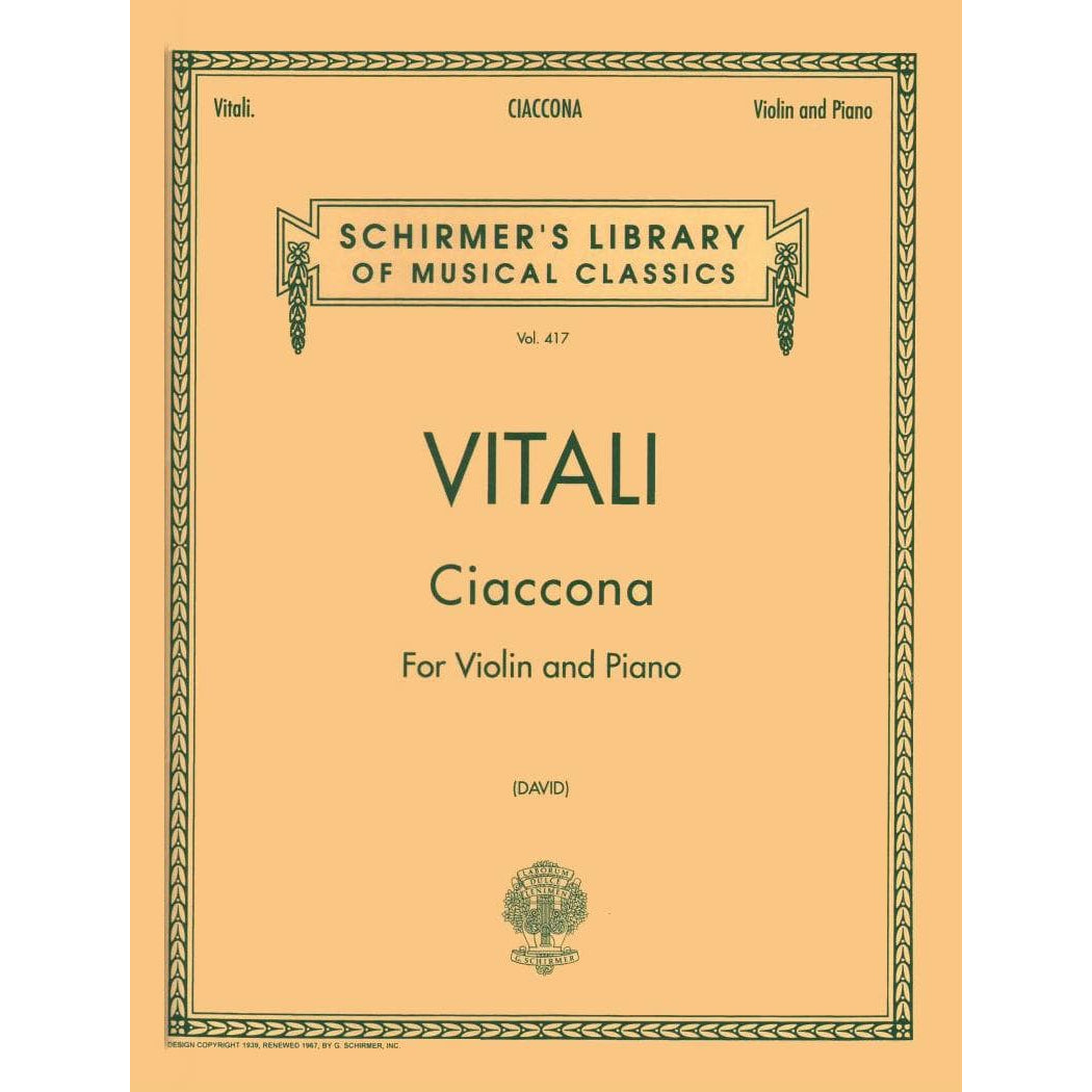 Vitali, Tomaso - Chaconne in G Minor - Violin and Piano - arranged by Ferdinand David - Schirmer