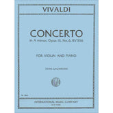 Vivaldi, Antonio - Violin Concerto in A Minor, Op 3 No 6, RV 356 - Violin and Piano - edited by Galamian - International Music Company