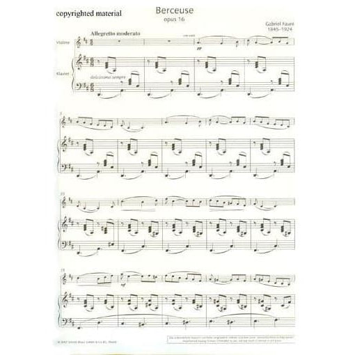 Faure, Gabriel - Berceuse in D Major, Op 16 - Violin and Piano - edited by Maria Egelhof - Schott Edition
