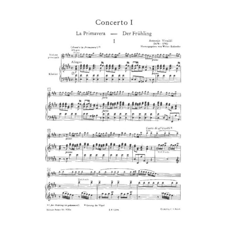 Vivaldi, Antonio - The Four Seasons: Concerto No 1 in E Major, RV 269 "Spring" - Violin and Piano - edited by Kolneder - Peters