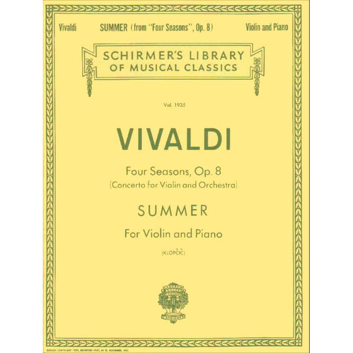 Vivaldi, Antonio - The Four Seasons: Concerto No 2 in G Minor, RV 315 "Summer" - Violin and Piano - edited by Klopcic - Schirmer