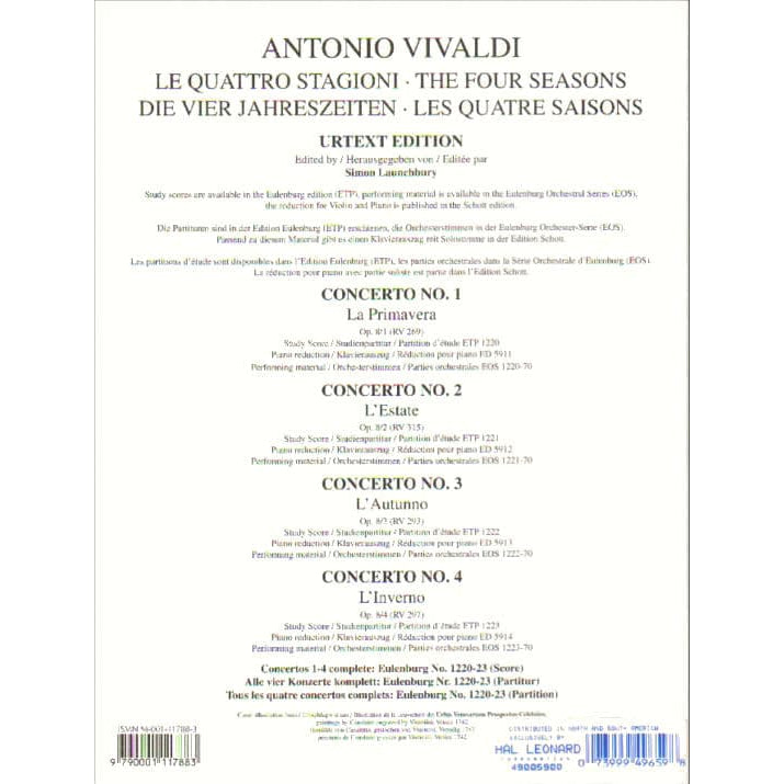 Vivaldi, Antonio - Winter 4 Seasons f minor RV 297 - Violin and Piano - URTEXT - Schott Music