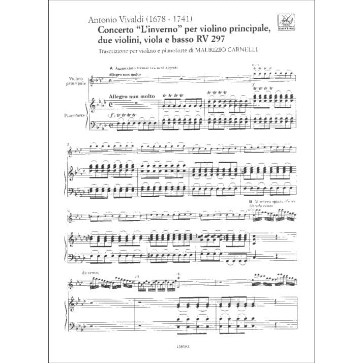 Vivaldi, Antonio - Four Seasons: F Minor, RV 297 "Winter" - Violin and Piano - edited by Carnellil - Ricordi