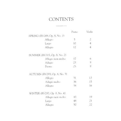 Vivaldi, Antonio - The Four Seasons: 4 Concertos for Violin and Piano (Complete) - edited by Rok Klopcic - G Schirmer