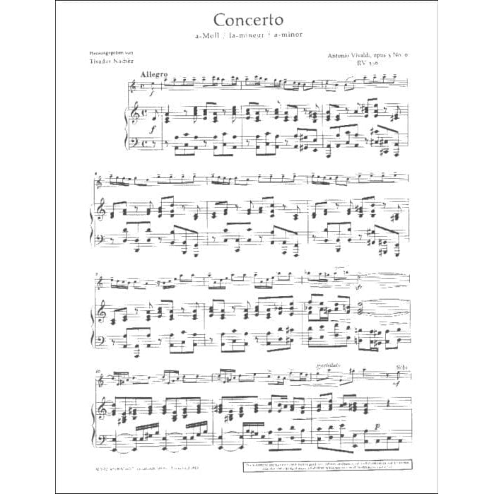 Vivaldi, Antonio -Violin Concerto in A Minor, Op 3 and No 6, RV 356 - for Violin and Piano - editor Nachez - Schott