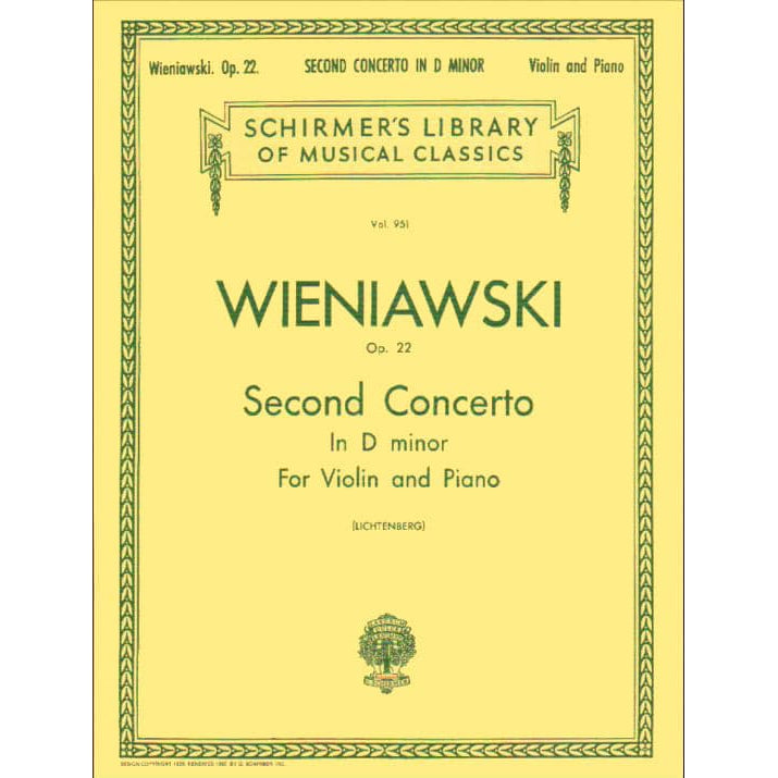 Wieniawski, Henryk - Violin Concerto No 2 in D Minor, Op 22 - for Violin and Piano - edited by Leopold Lichtenberg - Schirmer