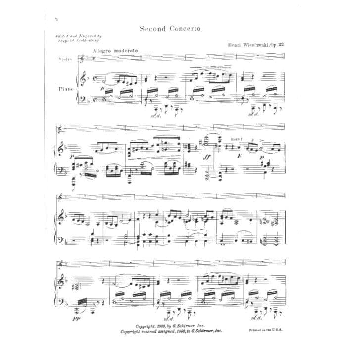 Wieniawski, Henryk - Violin Concerto No 2 in D Minor, Op 22 - for Violin and Piano - edited by Leopold Lichtenberg - Schirmer