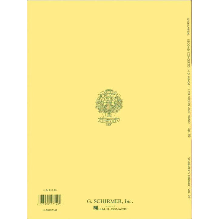 Wieniawski, Henryk - Violin Concerto No 2 in D Minor, Op 22 - for Violin and Piano - edited by Leopold Lichtenberg - Schirmer