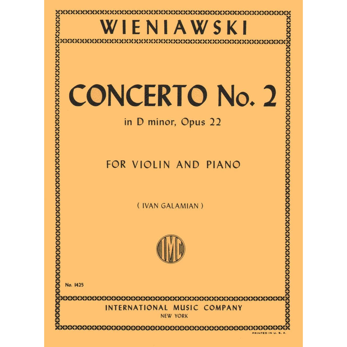 Wieniawski, Henryk - Concerto 2 in d minor, Op 22 For Violin and Piano Edited by Ivan Galamian Published by International Music Company