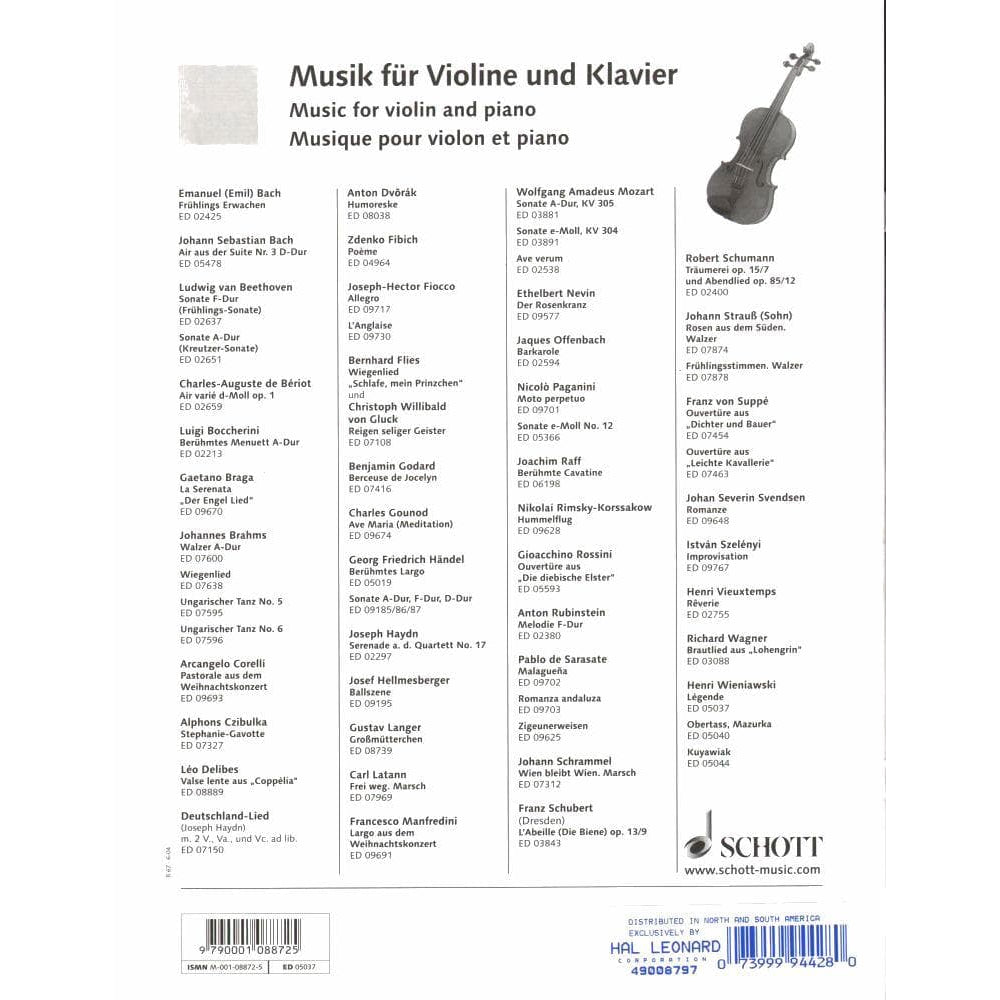 Wieniawski, Henryk - Legende Op 17 - for Violin and Piano - edited by Wilhelmj - Schott Music
