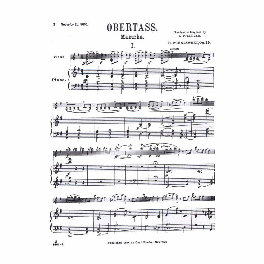 Wienawski, Henryk - Obertass (Mazurka), Op 19, No 1 - Violin and Piano - edited by A Pollitzer - Carl Fischer Edition
