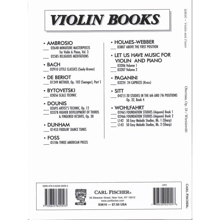 Wienawski, Henryk - Obertass (Mazurka), Op 19, No 1 - Violin and Piano - edited by A Pollitzer - Carl Fischer Edition