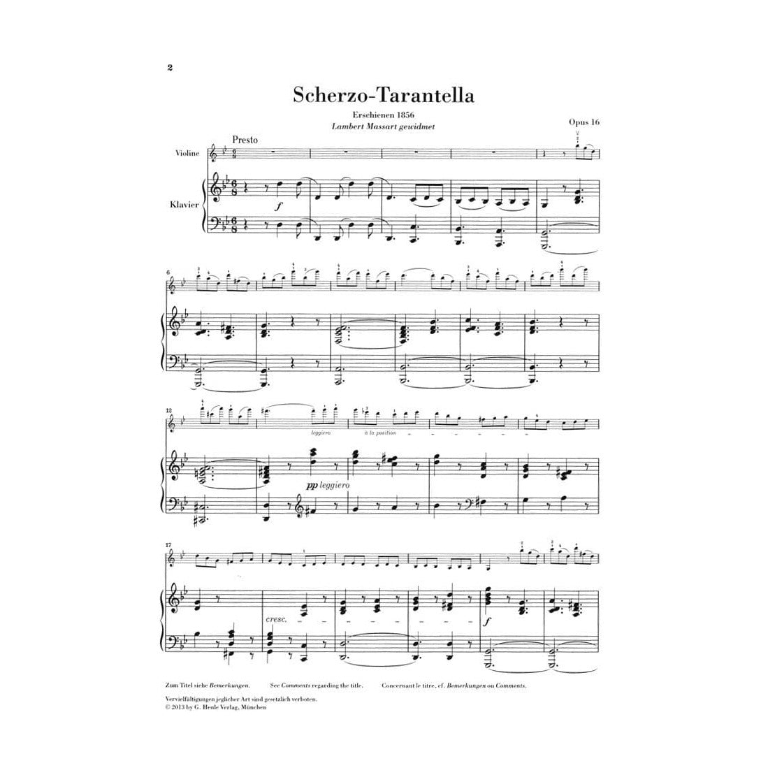 Wieniawski, Henryk - Scherzo-Tarantella in G minor, Op 16 - for Violin and Piano - G Henle Verlag