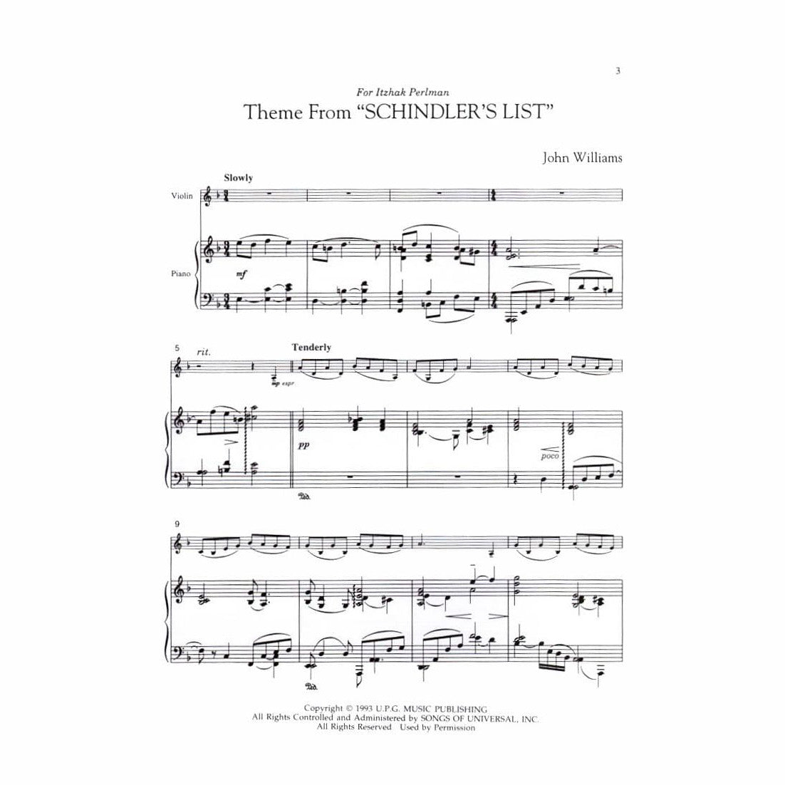 Williams, John - Schindler's List - for Violin and Piano - Hal Leonard