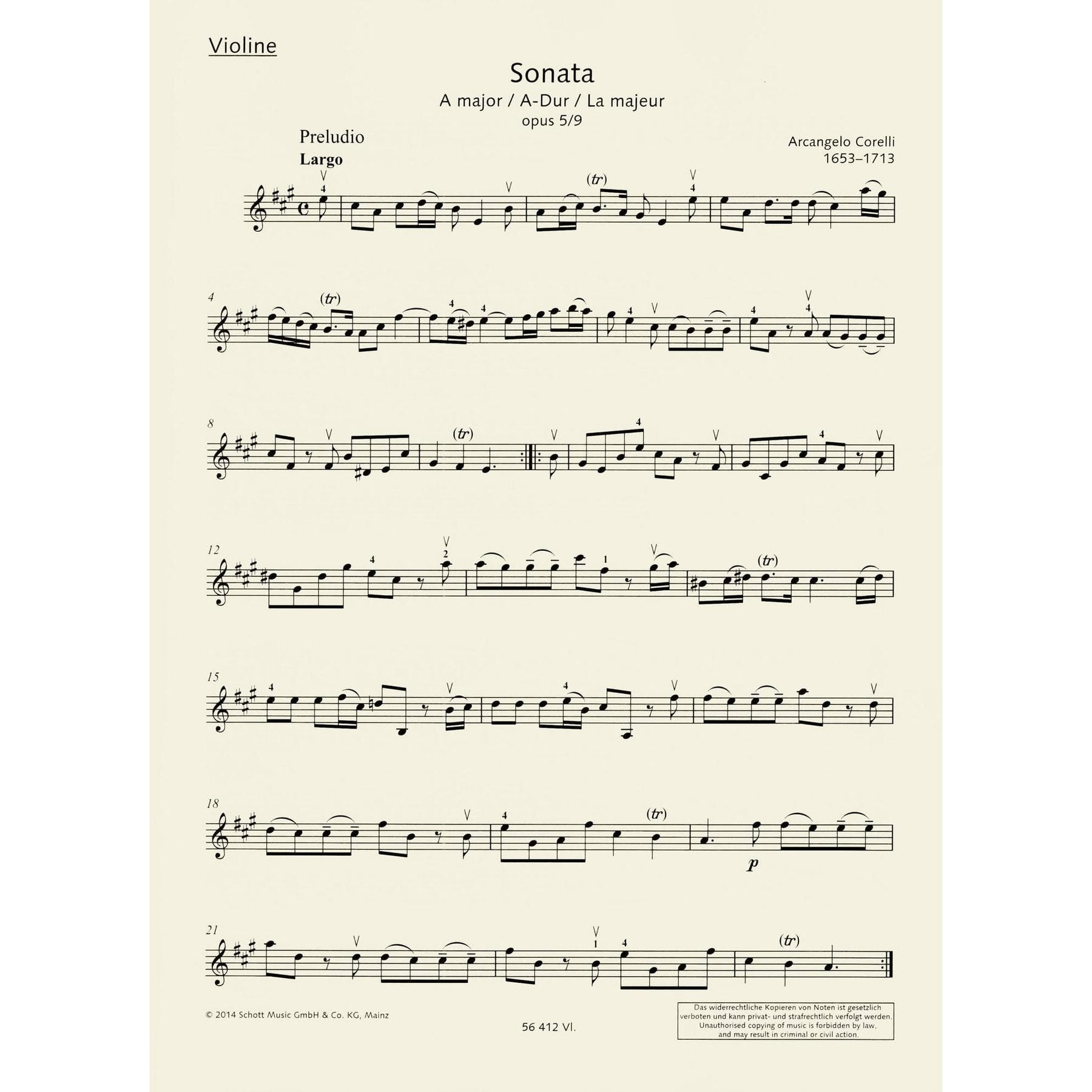 The Finest Baroque Sonatas - for Violin and Basso Continuo - edited by Peter Mohrs - Schott Violin Library