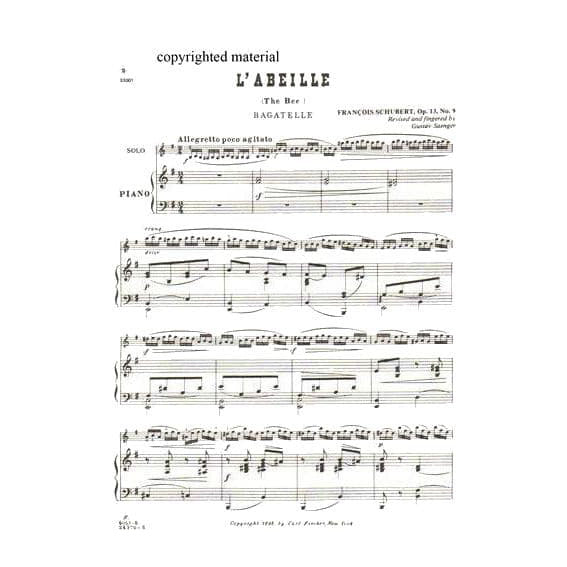 Schubert, Francois (Franz Anton) - L'Abeille (The Bee), Op 13 No 9 - for Violin and Piano - edited by Saenger - Carl Fischer