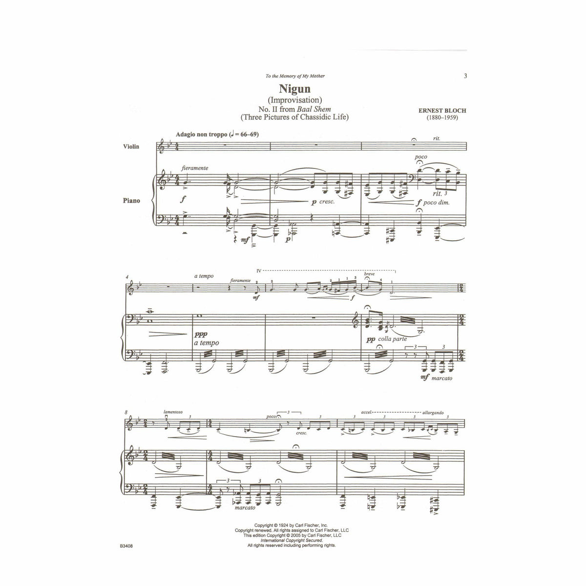 Bloch, Ernest - Nigun (Improvisation) No. 2 from "Baal Shem" (Three Pictures of Chassidic Life) - for Violin with Piano or Audio Accompaniment - Carl Fischer