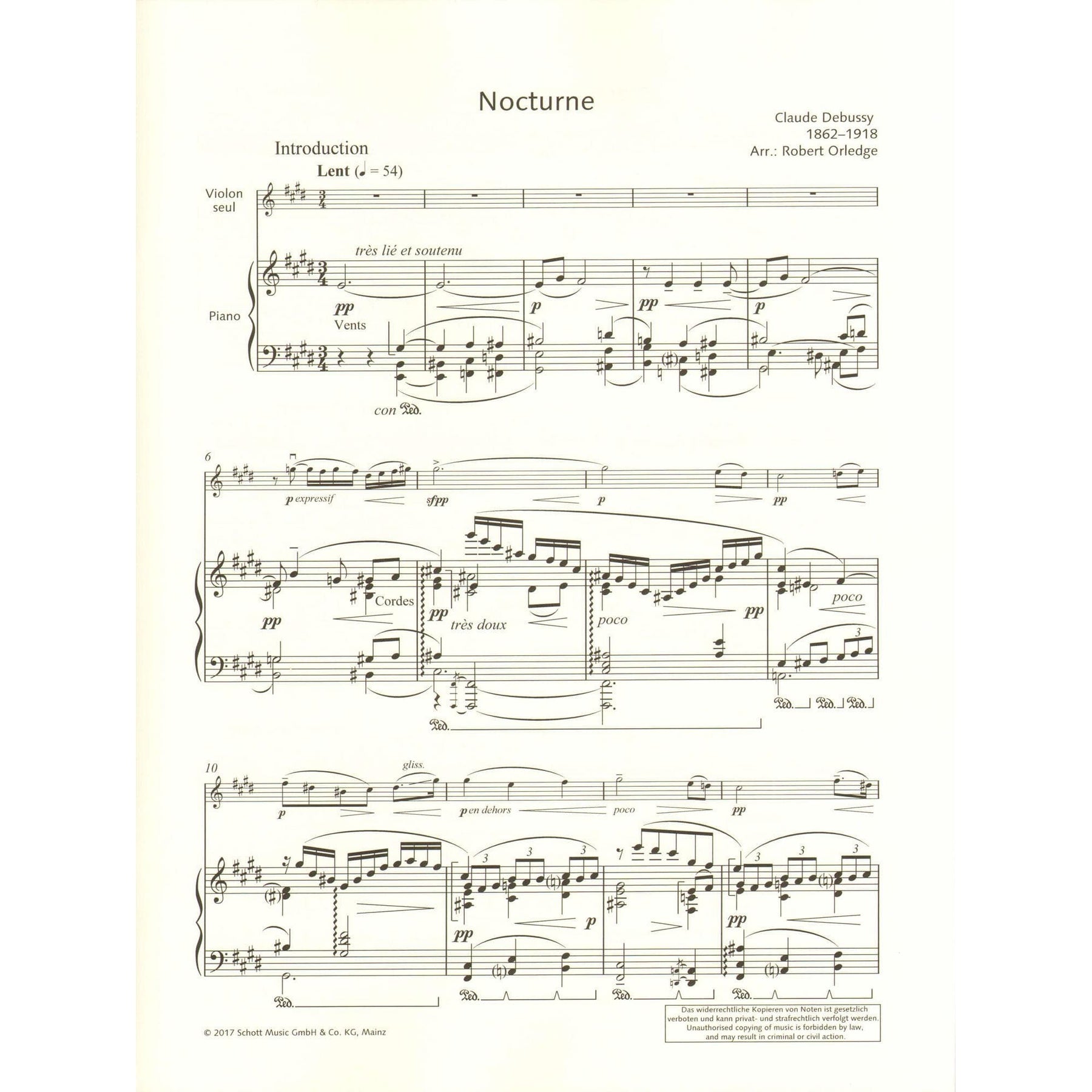 Debussy, Claude - Nocturne for Violin and Piano - Schott Edition