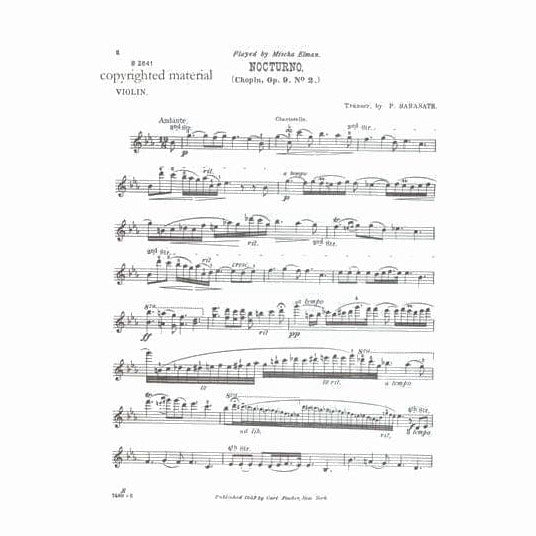 Chopin, Frederic -  Nocturne Eb Major, Op 9, No 2 - arranged for Violin and Piano by Pablo de Sarasate - Carl Fischer