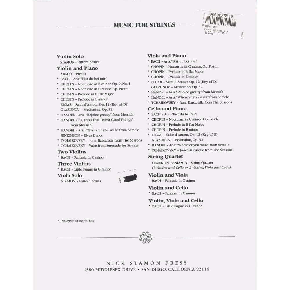 Chopin, Frederick - Nocturne in B minor Op 9 No 1 for Violin and Piano - Nick Stamon Publication