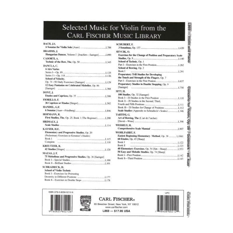 Goldmark, Karl - Concerto, Op 28 - Violin and Piano - edited by Leopold Auer - Carl Fischer Edition