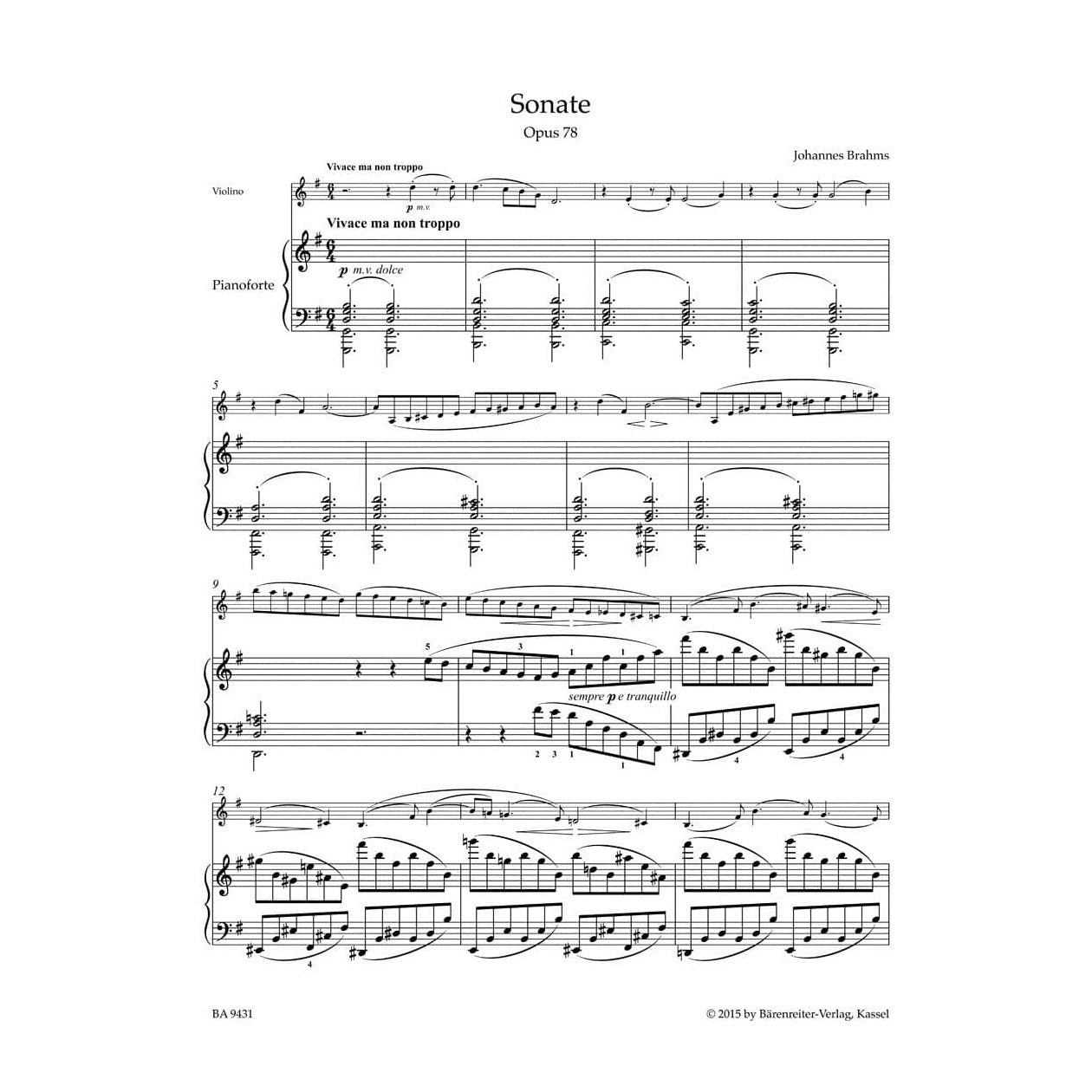 Brahms, Johannes - Sonata in G Major, Op 78 - for Violin and Piano - edited by Clive Brown and Neal Peres Da Costa - Barenreiter URTEXT