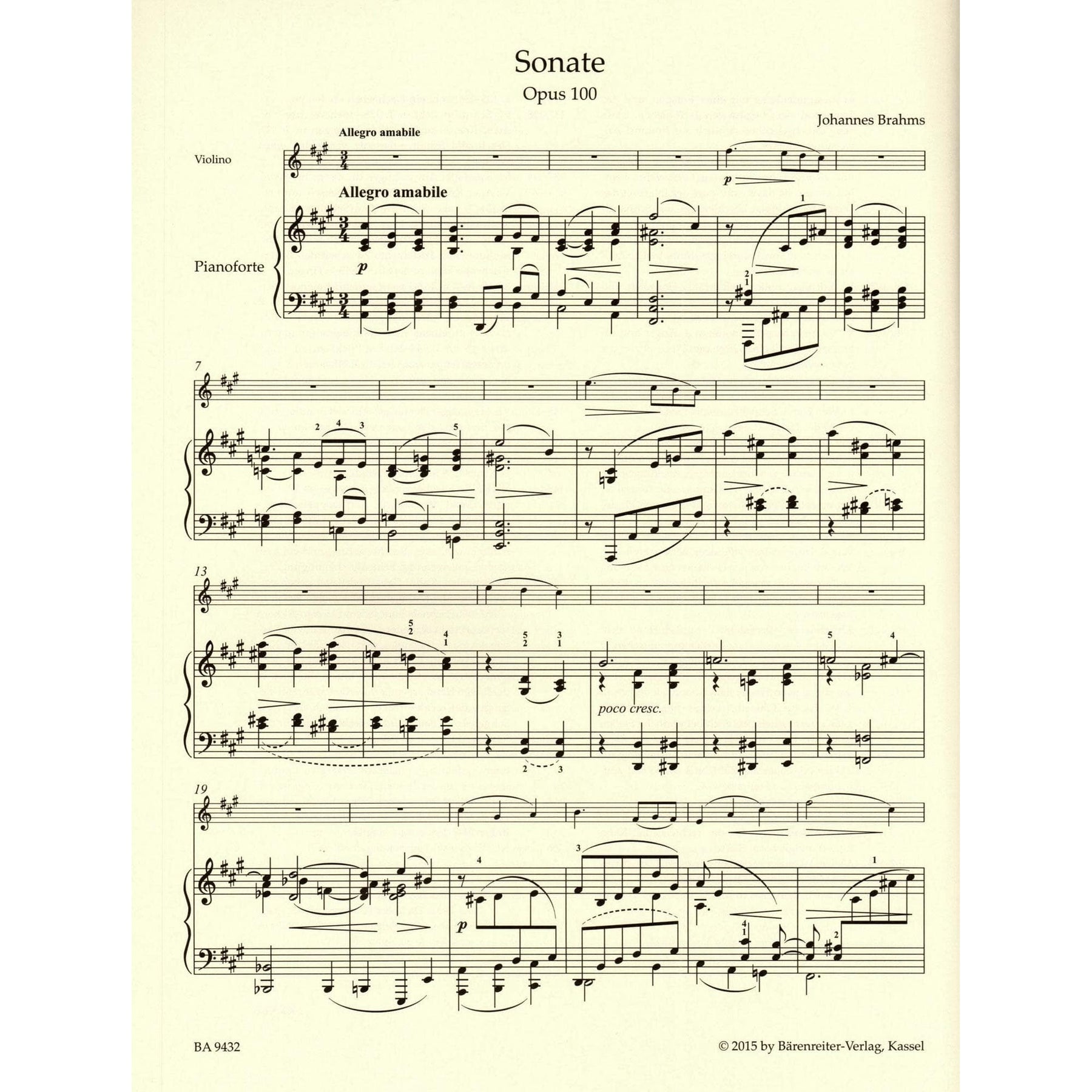 Brahms, Johannes - Sonata in A Major, Op 100 - for Violin and Piano - edited by Clive Brown and Neal Peres Da Costa - Barenreiter URTEXT