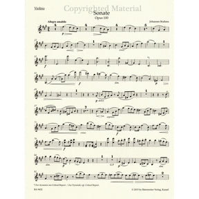 Brahms, Johannes - Sonata in A Major, Op 100 - for Violin and Piano - edited by Clive Brown and Neal Peres Da Costa - Barenreiter URTEXT