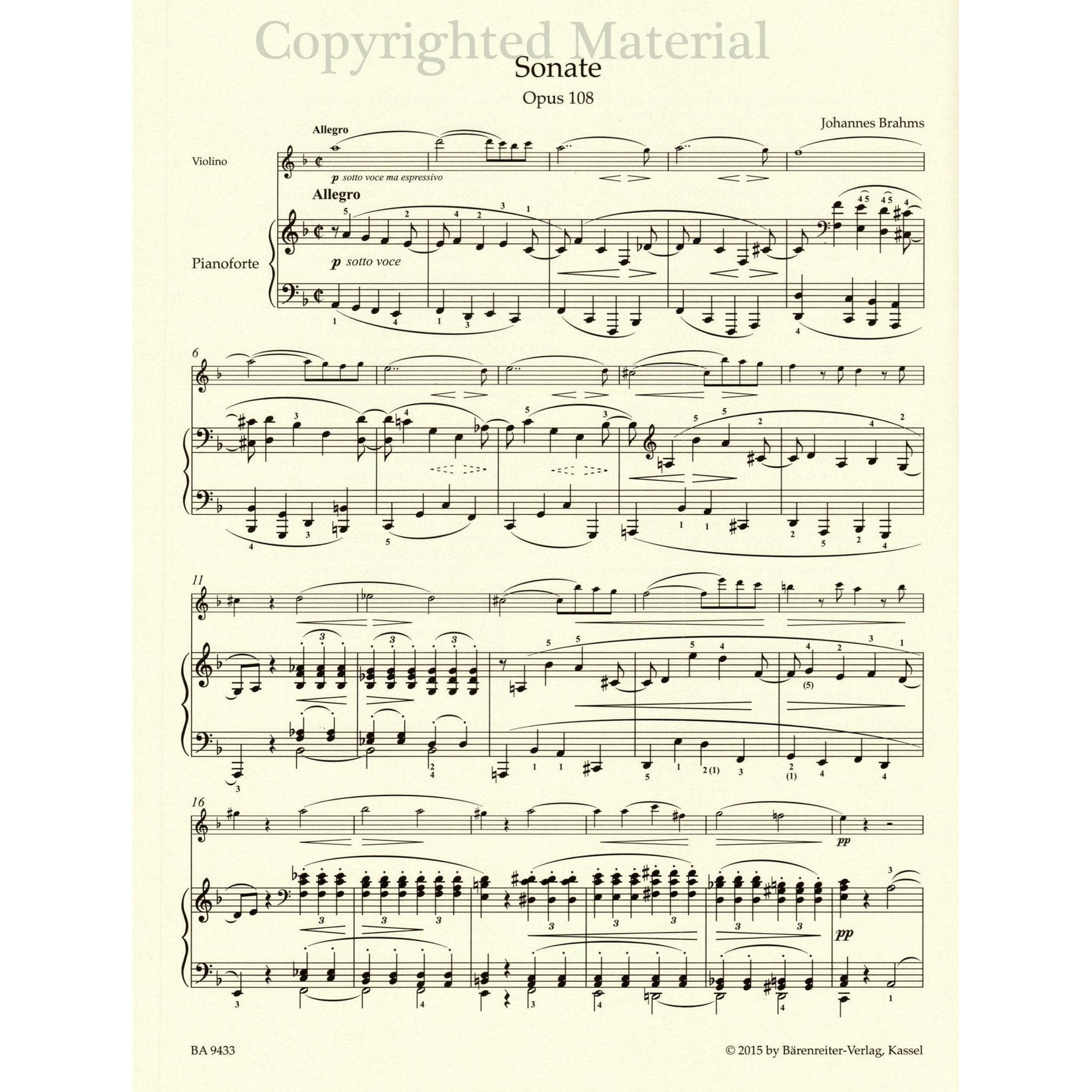 Brahms, Johannes - Sonata in D minor, Op 108 - for Violin and Piano - edited by Clive Brown and Neal Peres Da Costa - Barenreiter URTEXT